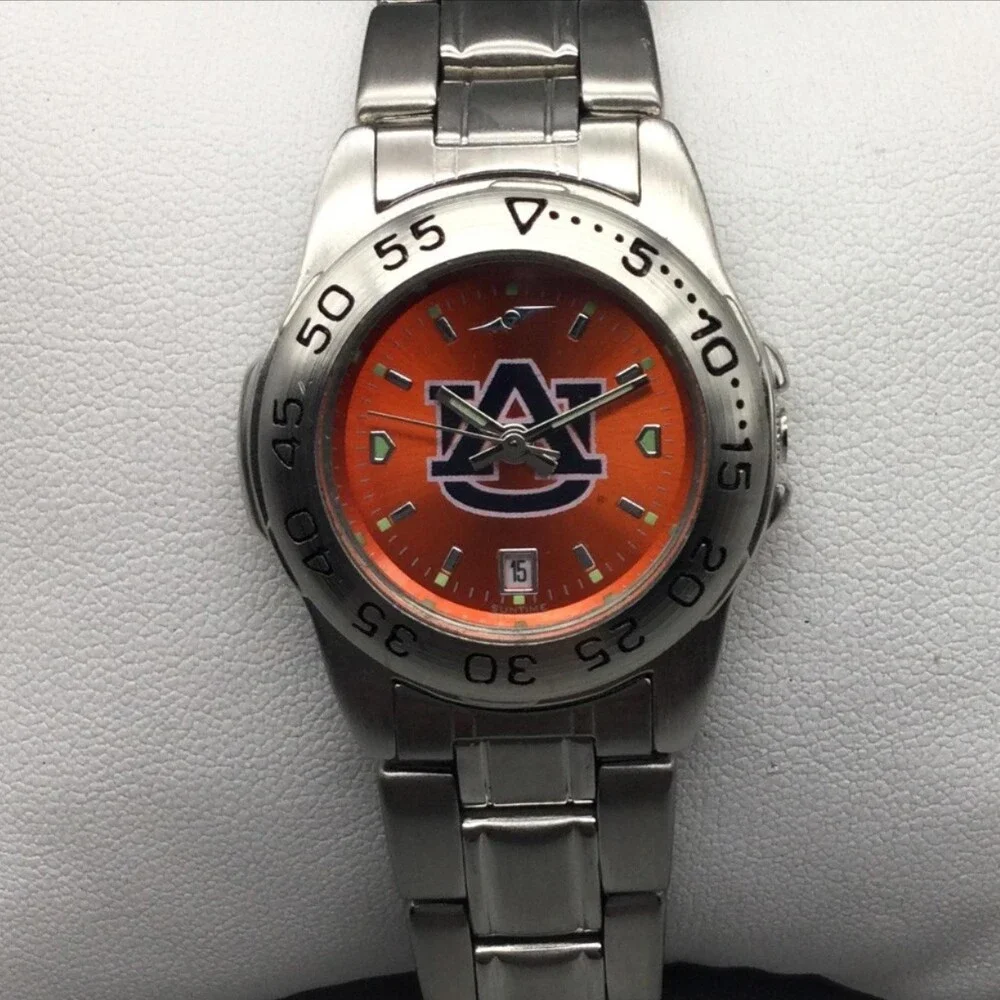 Sun Time Womens Watch 28mm Auburn University Auburn Tigers Date New Battery 7.5